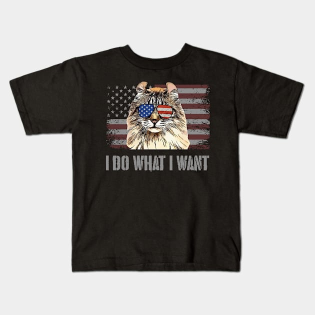 American Curl Cat I Do What I Want Retro USA Funny Cat Kids T-Shirt by TheBeardComic